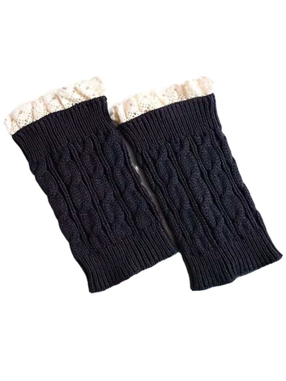 Women's Lace Trim Ruffle Crochet Knit Navy Blue Boot Cuffs Topper Winter Socks